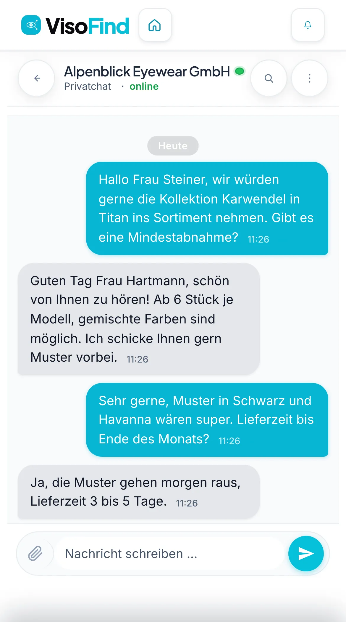 VisoFind auf dem Handy: Chat mit einem Hersteller